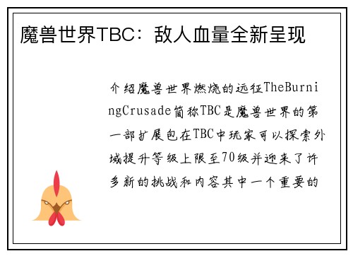 魔兽世界TBC：敌人血量全新呈现